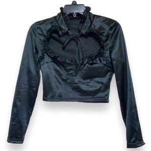 Women Open Front Black Sheer Top (L)